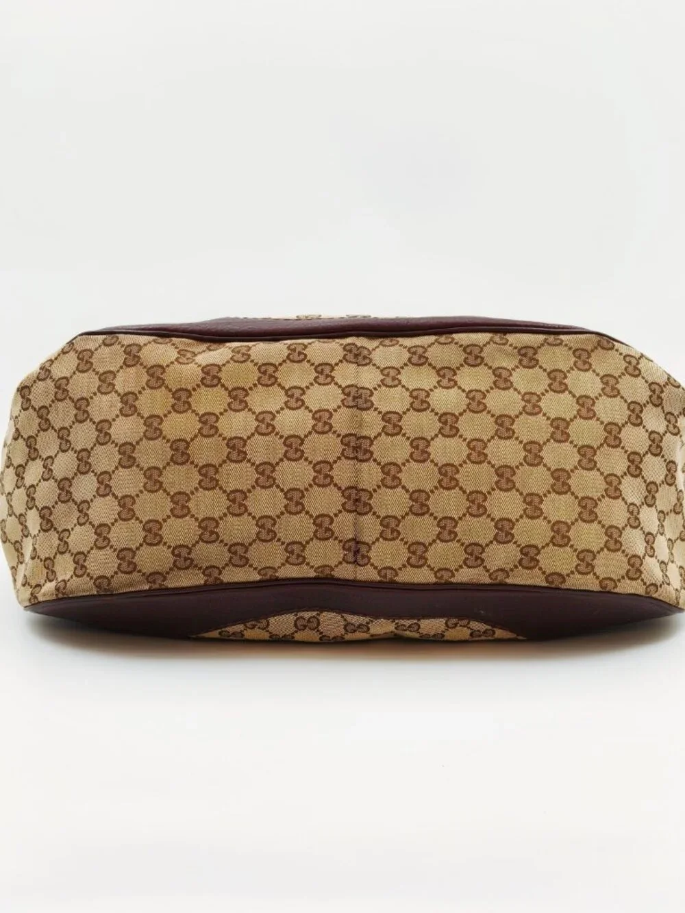 Gucci GG Canvas Horsebit Hobo Shoulder Bag Beige Brown Monogram Leather Large
